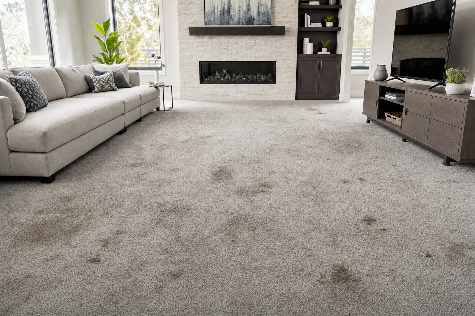 Carpet before cleaning: visible stains and soiling